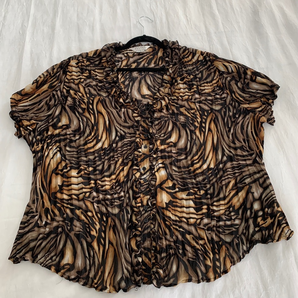 Allison Taylor Polyester Short Sleeve Button Down Animal Print Top Size 3X